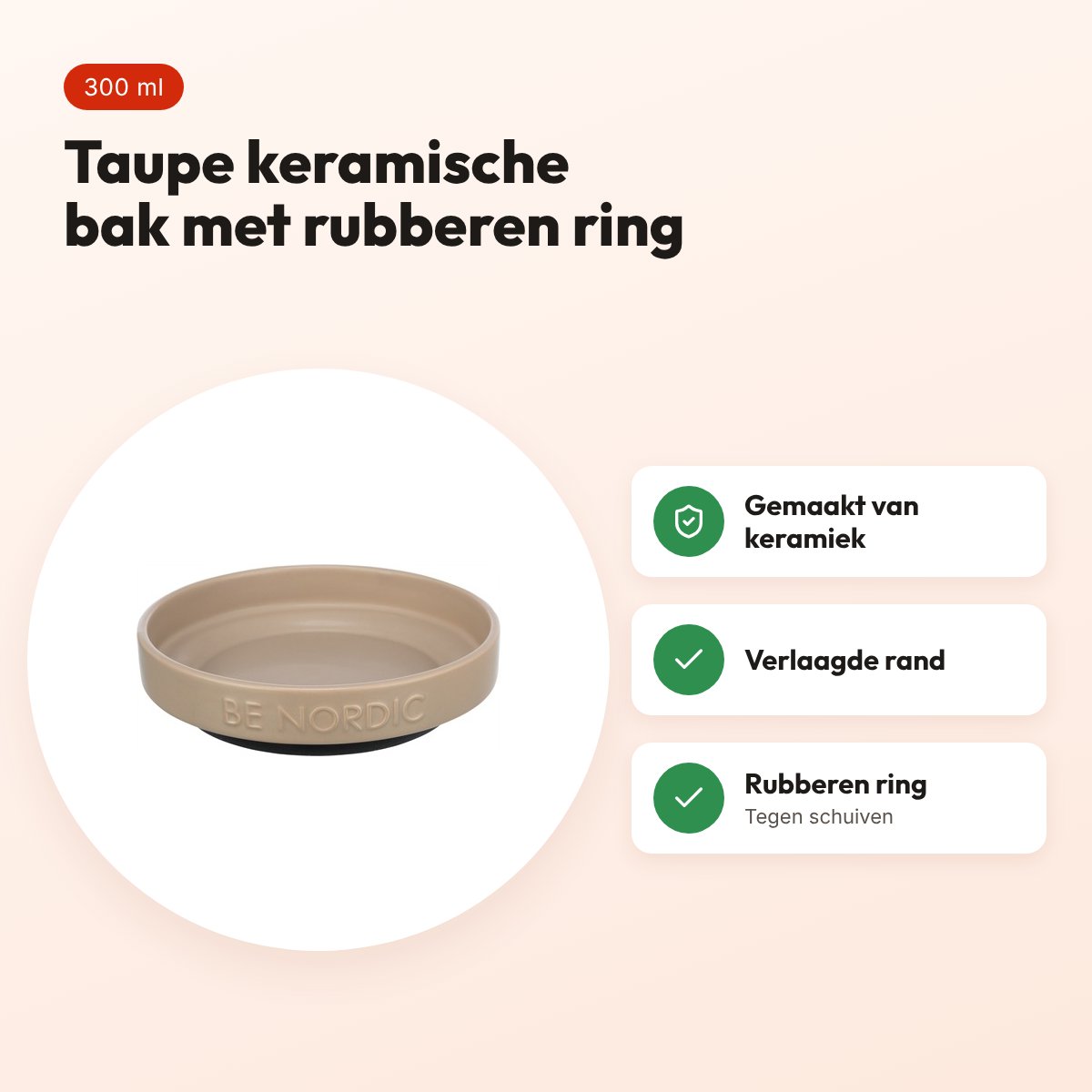 Trixie Be Nordic voerbak kat keramiek/rubber taupe 300 ml 16 cm – voordelen