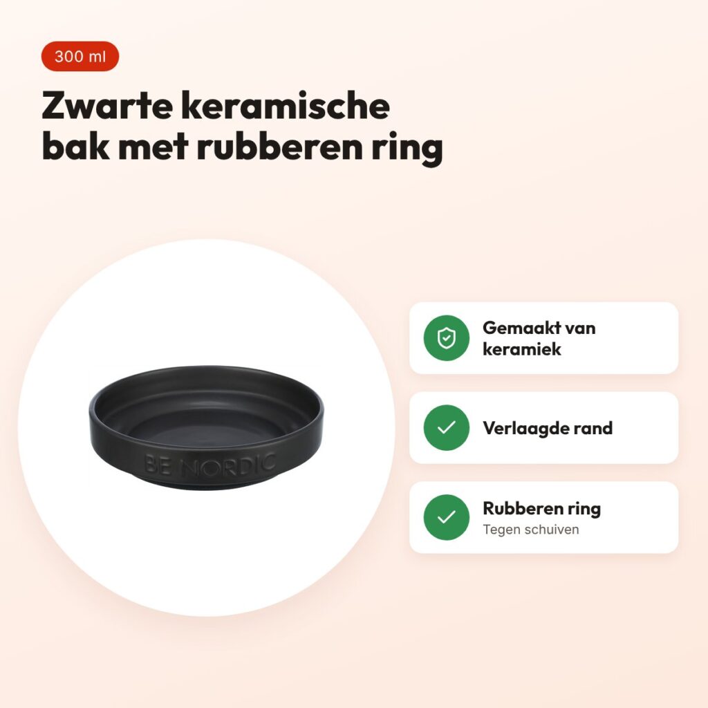 Trixie Be Nordic voerbak kat keramiek/rubber zwart 300 ml 16 cm – voordelen