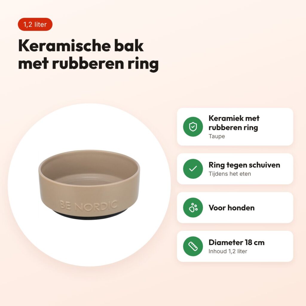 Trixie Be Nordic voerbak keramiek/rubber taupe 1,2 liter 18 cm – voordelen