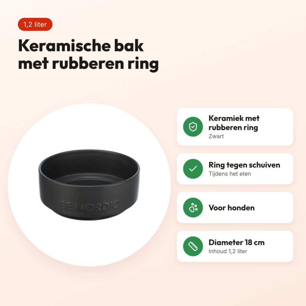 Trixie Be Nordic voerbak keramiek/rubber zwart 1,2 liter 18 cm – voordelen