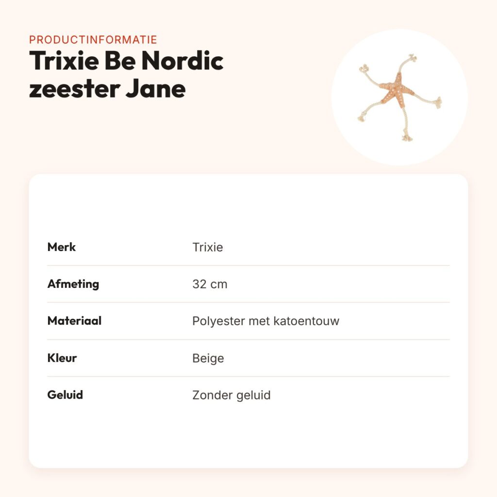 Trixie Be Nordic zeester Jane beige 32 cm – pluche met touw, geluidloos – productinformatie
