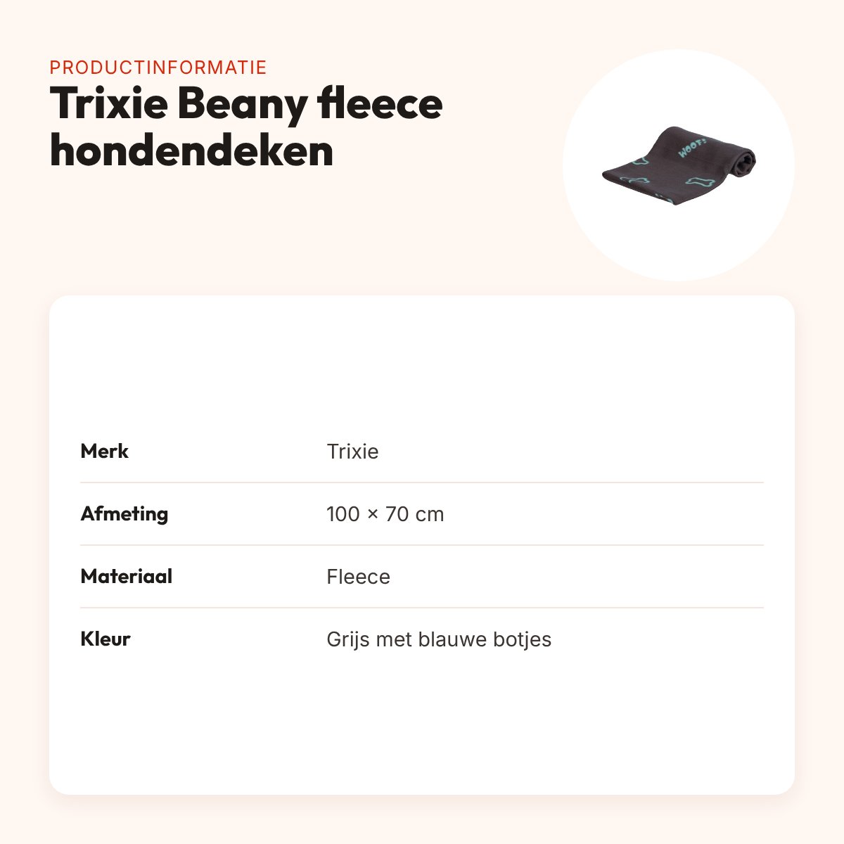 Trixie Beany fleece hondendeken grijs 100 x 70 cm – met botjes – productinformatie