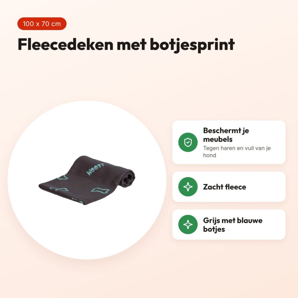 Trixie Beany fleece hondendeken grijs 100 x 70 cm – met botjes – voordelen
