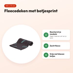 Trixie Beany fleece hondendeken grijs 100 x 70 cm – met botjes – voordelen