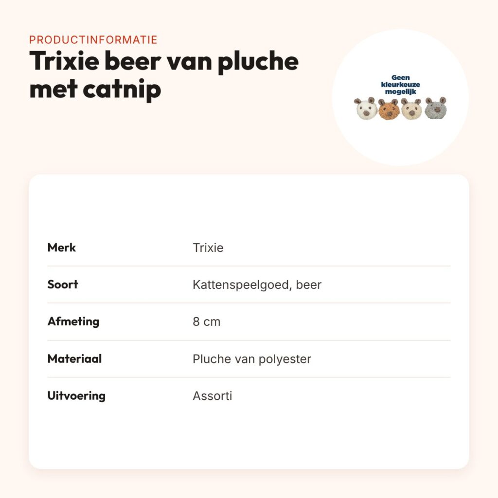 Trixie beer van pluche met catnip 8 cm – kattenspeelgoed, assorti – productinformatie