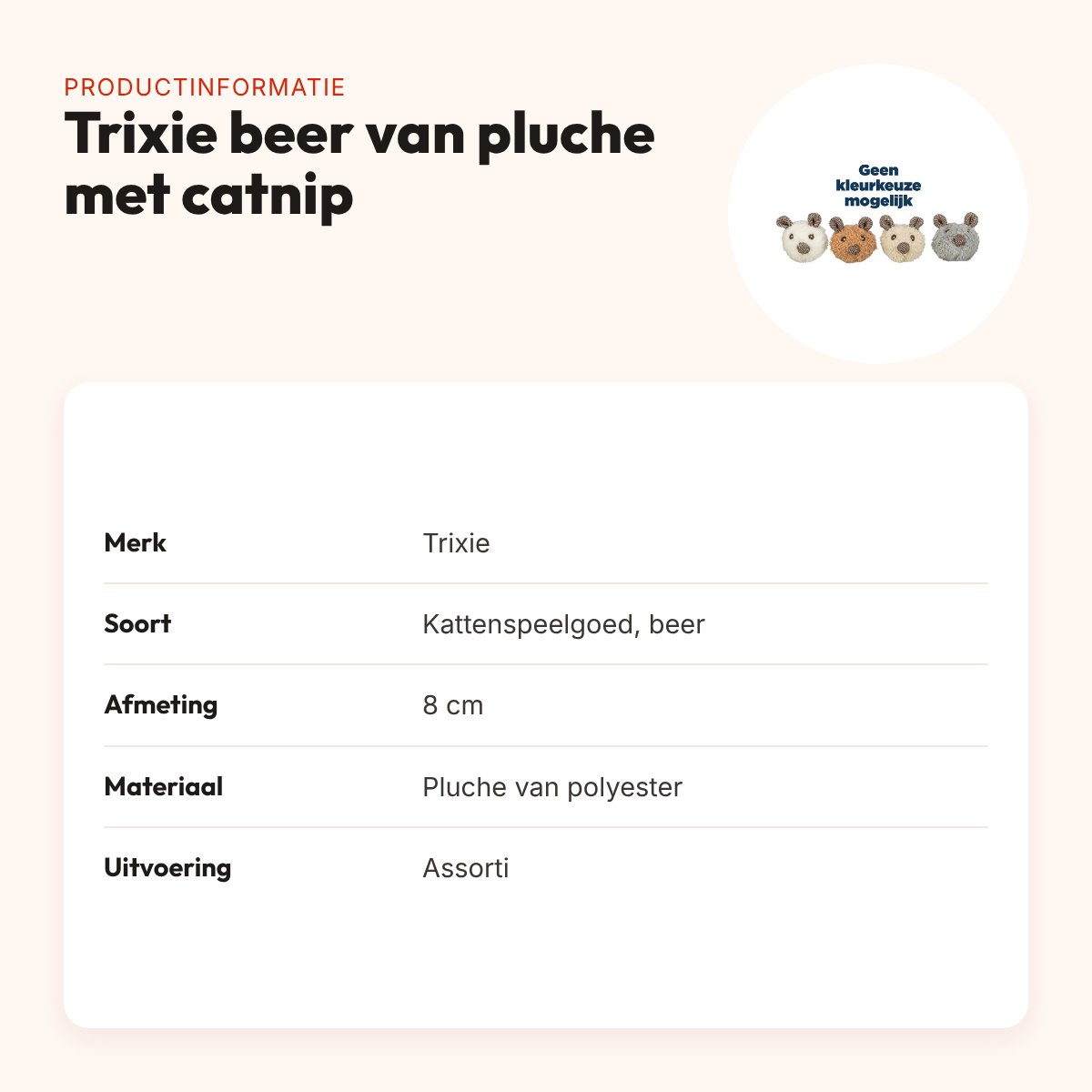 Trixie beer van pluche met catnip 8 cm – kattenspeelgoed, assorti – productinformatie