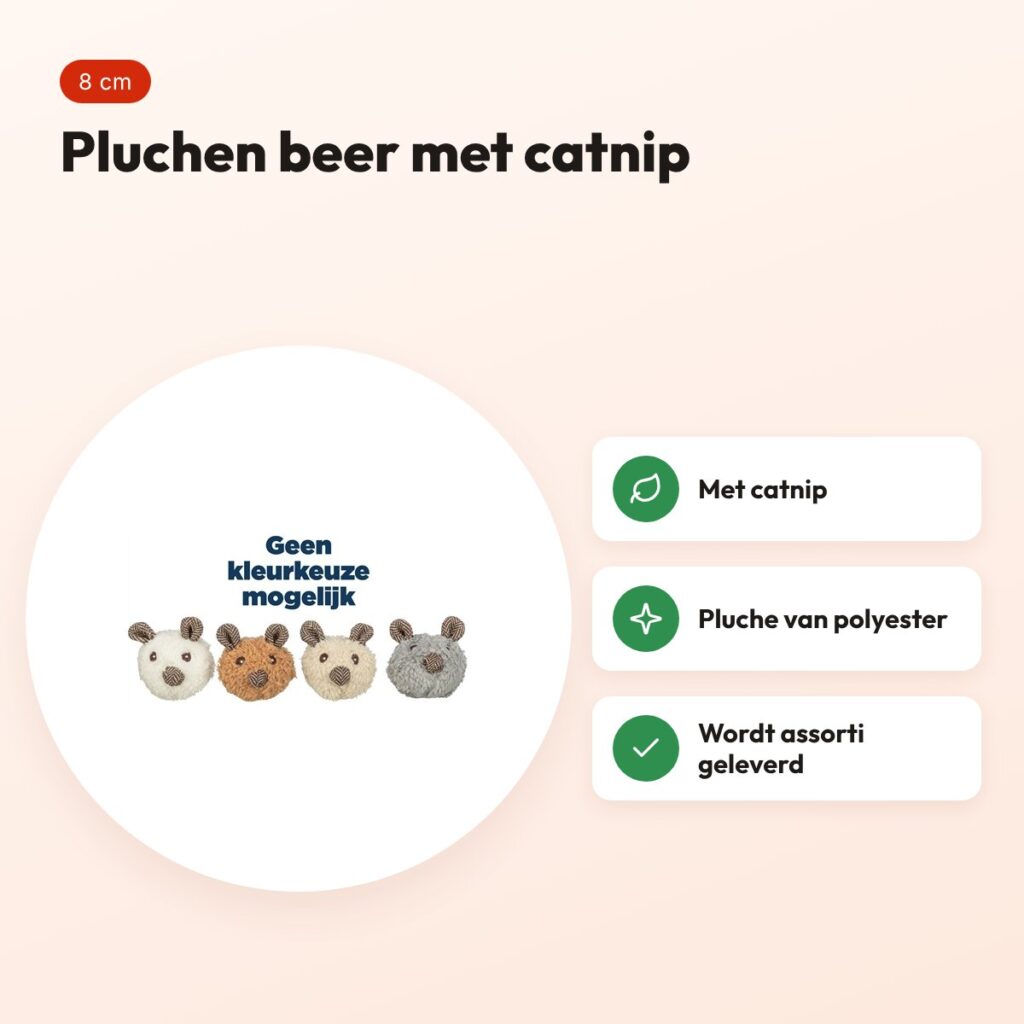 Trixie beer van pluche met catnip 8 cm – kattenspeelgoed, assorti – voordelen