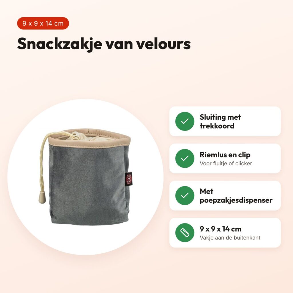 Trixie beloningszakje velours assorti 9 x 9 x 14 cm – met trekkoord – voordelen
