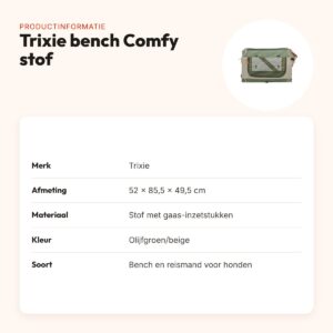 Trixie bench Comfy stof olijfgroen/beige 52 x 85,5 x 49,5 cm – reismand – productinformatie