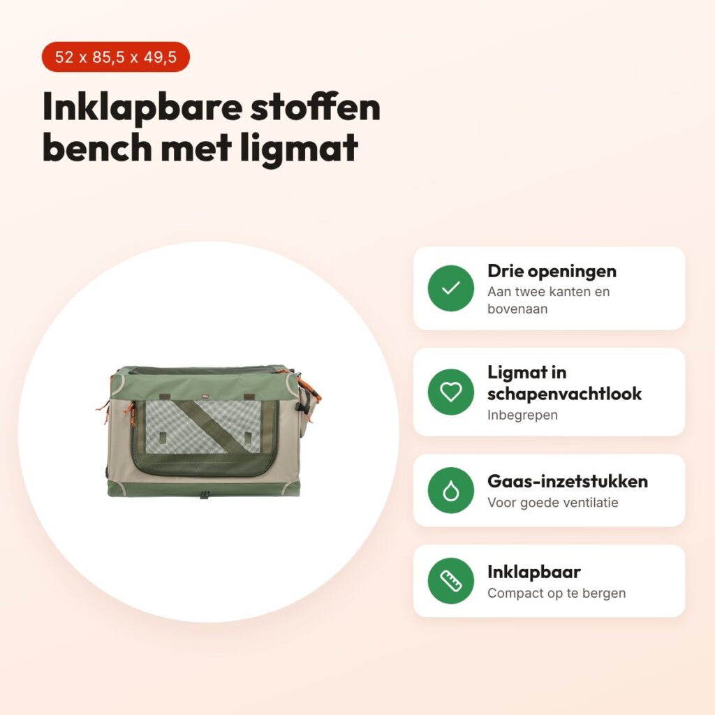 Trixie bench Comfy stof olijfgroen/beige 52 x 85,5 x 49,5 cm – reismand – voordelen