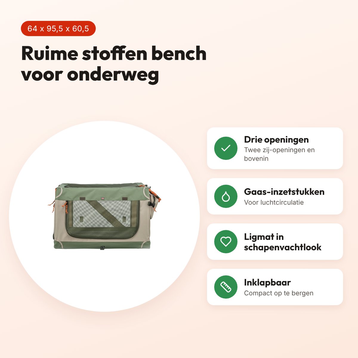 Trixie bench Comfy stof olijfgroen/beige 64 x 95,5 x 60,5 cm – reismand – voordelen