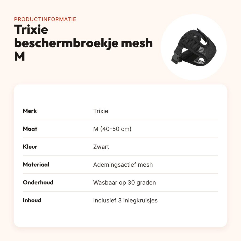 Trixie beschermbroekje Comfort mesh zwart M 40-50 cm – verstelbaar – productinformatie
