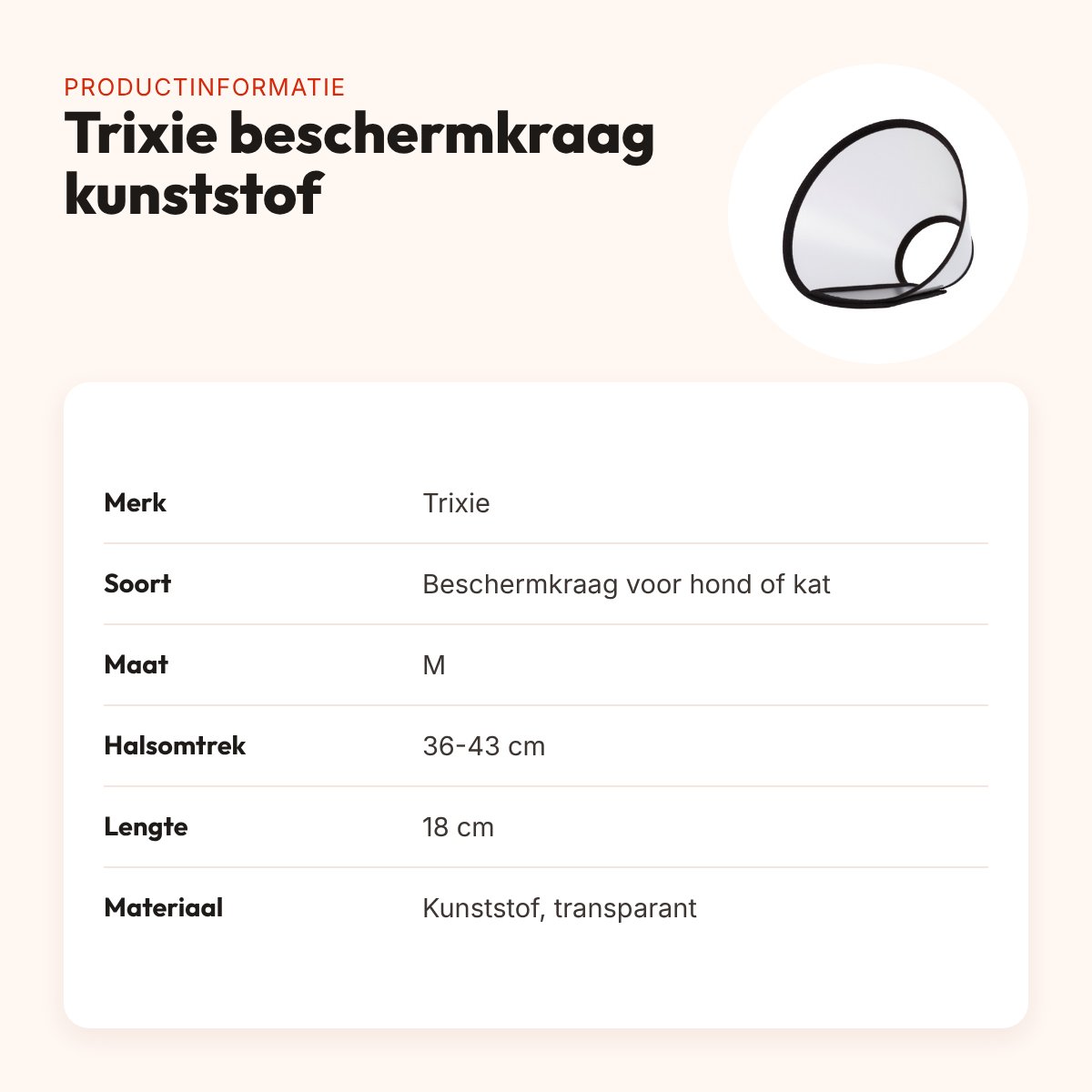 Trixie beschermkraag kunststof met klittenband M 36-43 x 18 cm – productinformatie