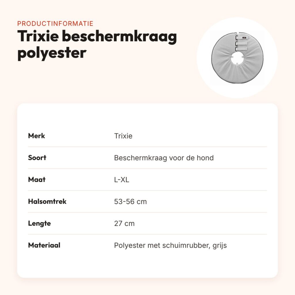Trixie beschermkraag polyester/schuimrubber grijs L-XL 53-56 x 27 cm – productinformatie