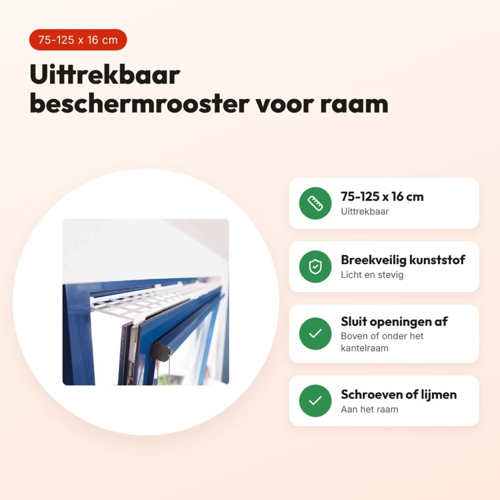 Trixie beschermrooster voor kantelraam wit 75-125 x 16 cm – uittrekbaar – voordelen
