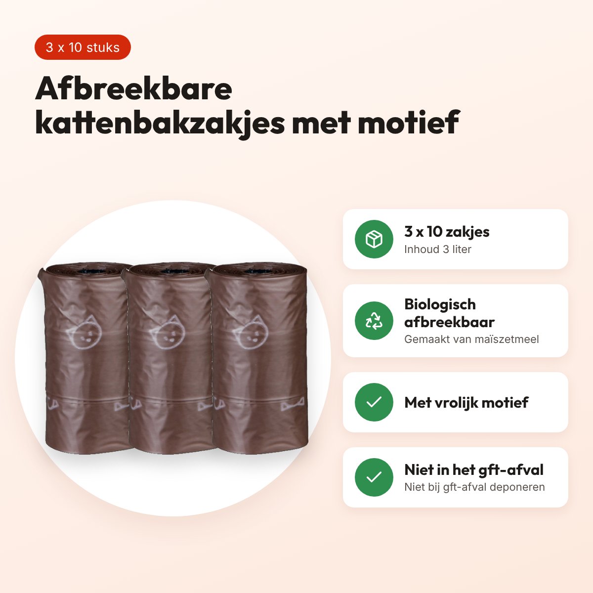 Trixie biologisch afbreekbare kattenbakzakjes met motief 3 x 10 stuks – voordelen