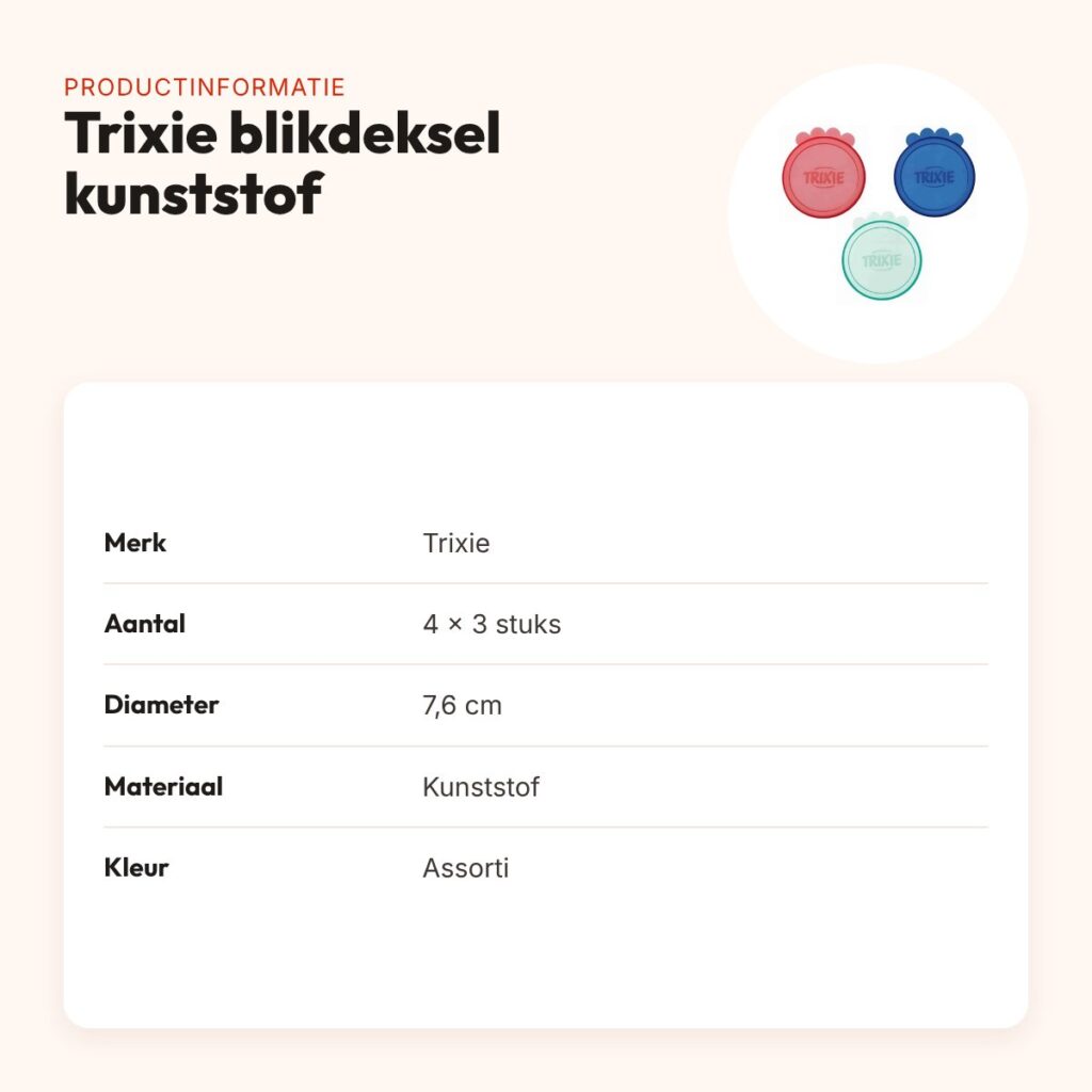 Trixie blikdeksel kunststof 7,6 cm assorti – 4 x 3 stuks – productinformatie