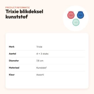 Trixie blikdeksel kunststof 7,6 cm assorti – 4 x 3 stuks – productinformatie