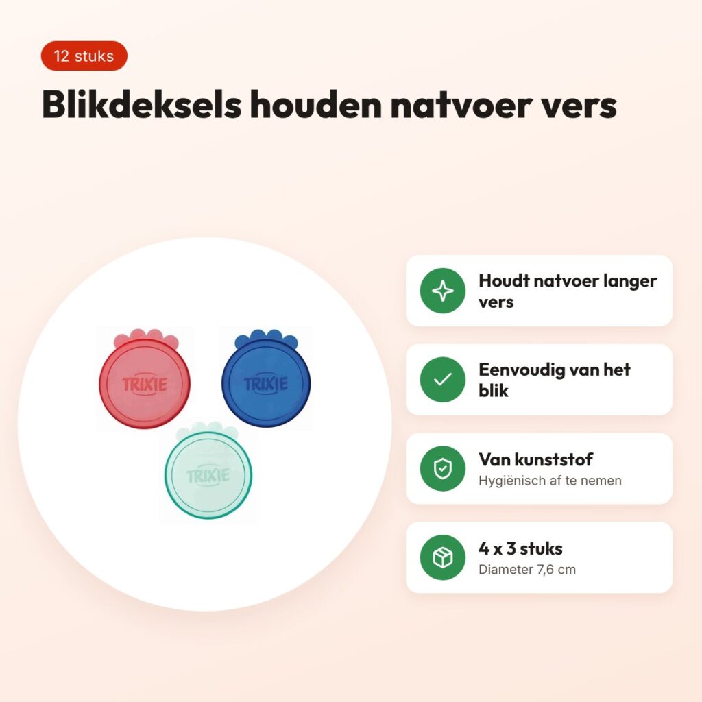 Trixie blikdeksel kunststof 7,6 cm assorti – 4 x 3 stuks – voordelen