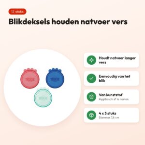 Trixie blikdeksel kunststof 7,6 cm assorti – 4 x 3 stuks – voordelen