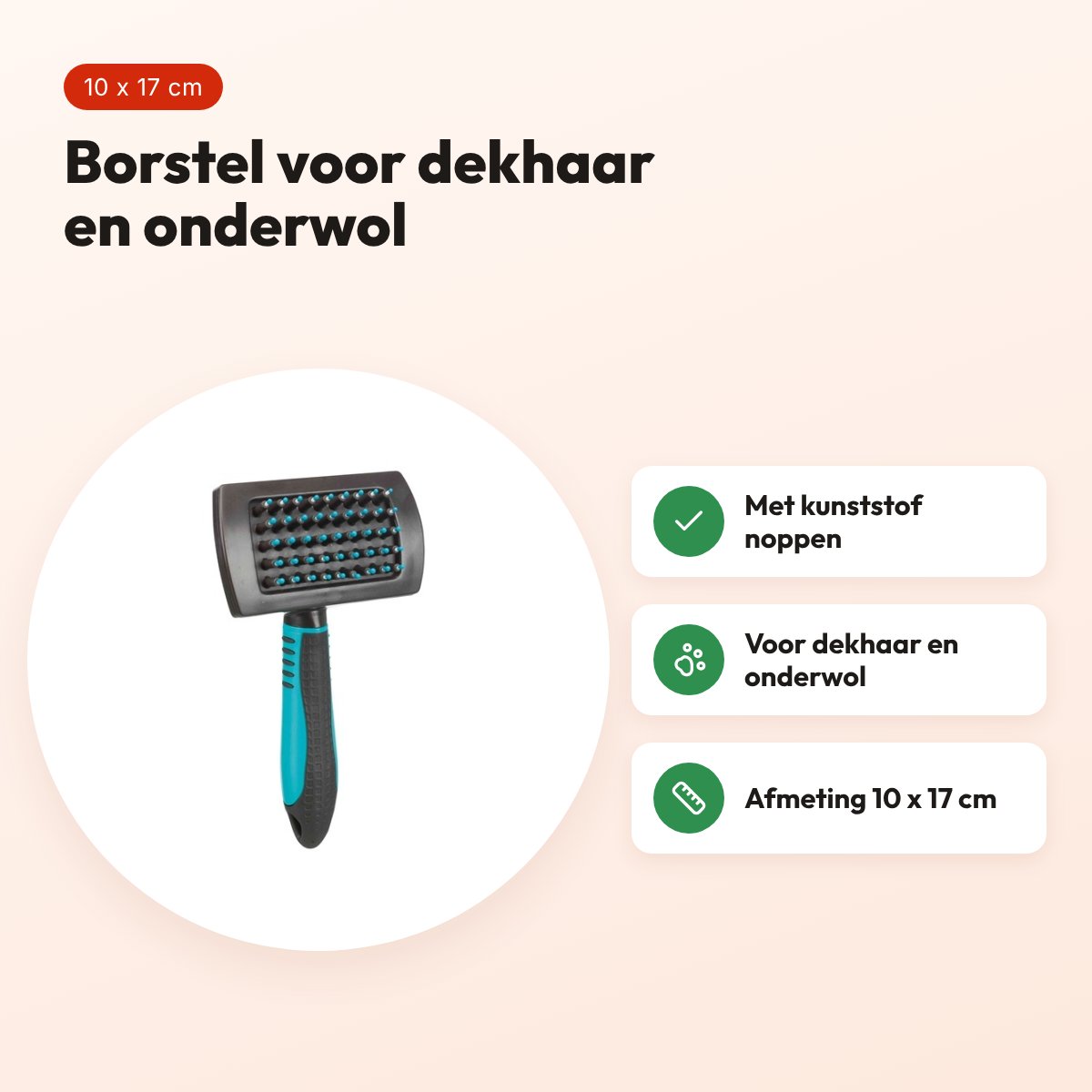 Trixie borstel kunststof 10 x 17 cm – voor dekhaar en onderwol – voordelen