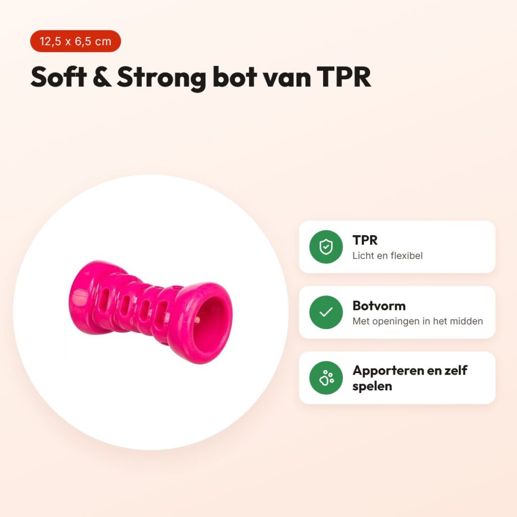 Trixie bot Soft & Strong TPR roze 12,5 x 6,5 x 6,5 cm – hondenspeeltje – voordelen