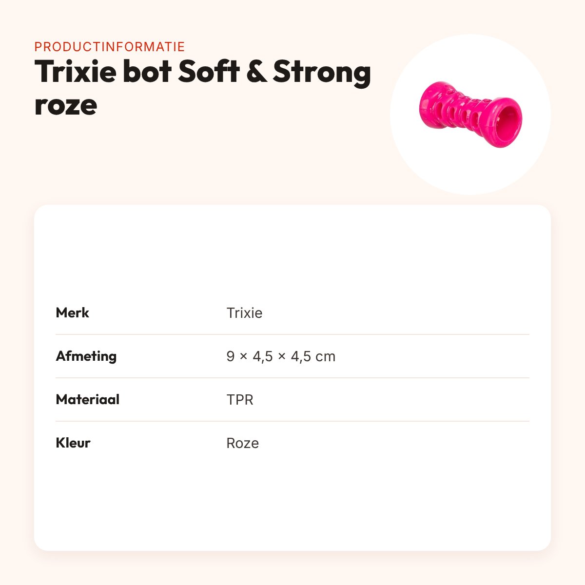 Trixie bot Soft & Strong TPR roze 9 x 4,5 x 4,5 cm – hondenspeeltje – productinformatie