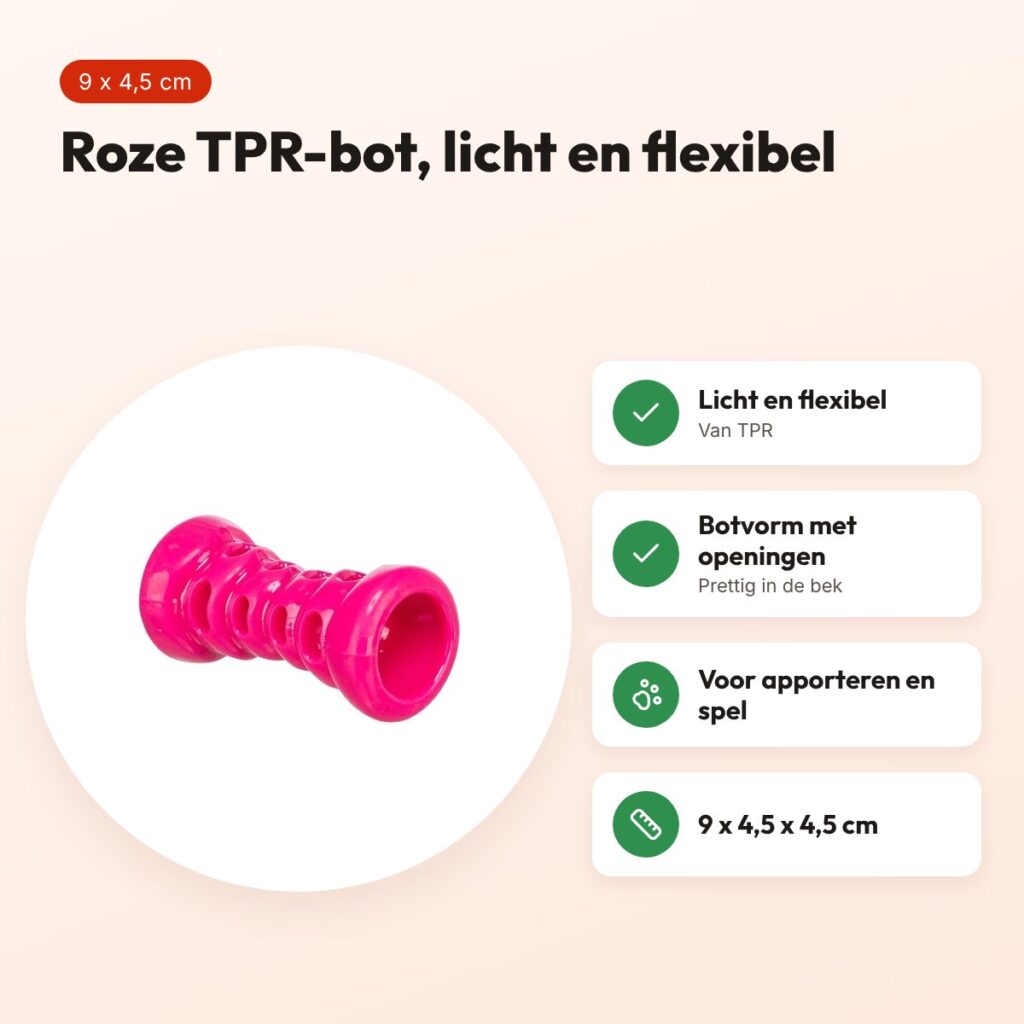 Trixie bot Soft & Strong TPR roze 9 x 4,5 x 4,5 cm – hondenspeeltje – voordelen