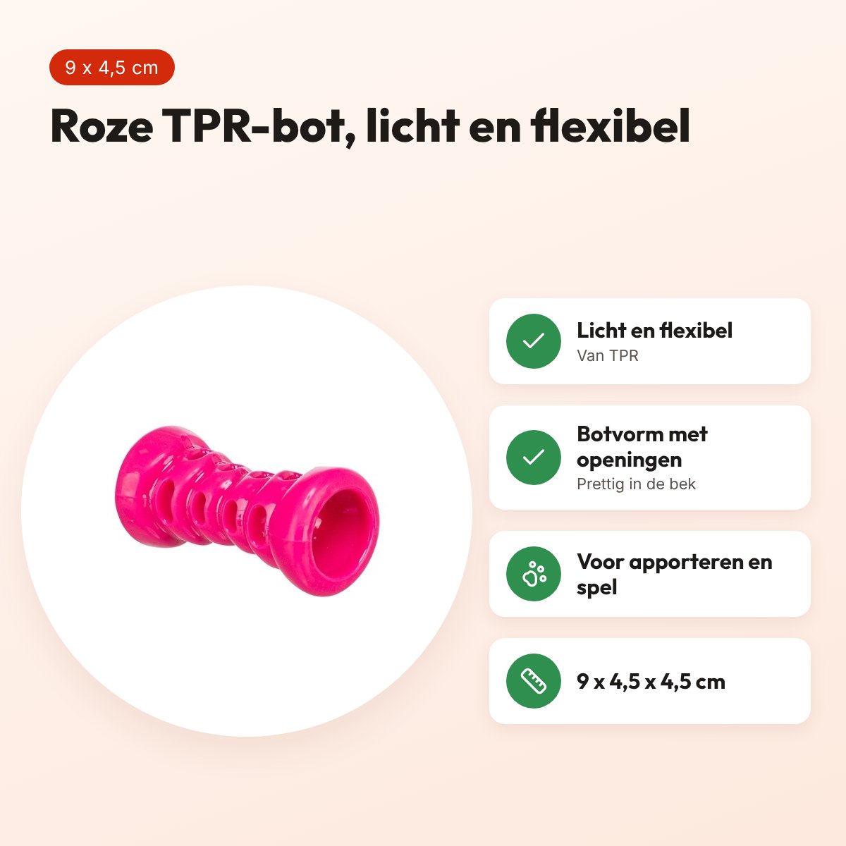 Trixie bot Soft & Strong TPR roze 9 x 4,5 x 4,5 cm – hondenspeeltje – voordelen