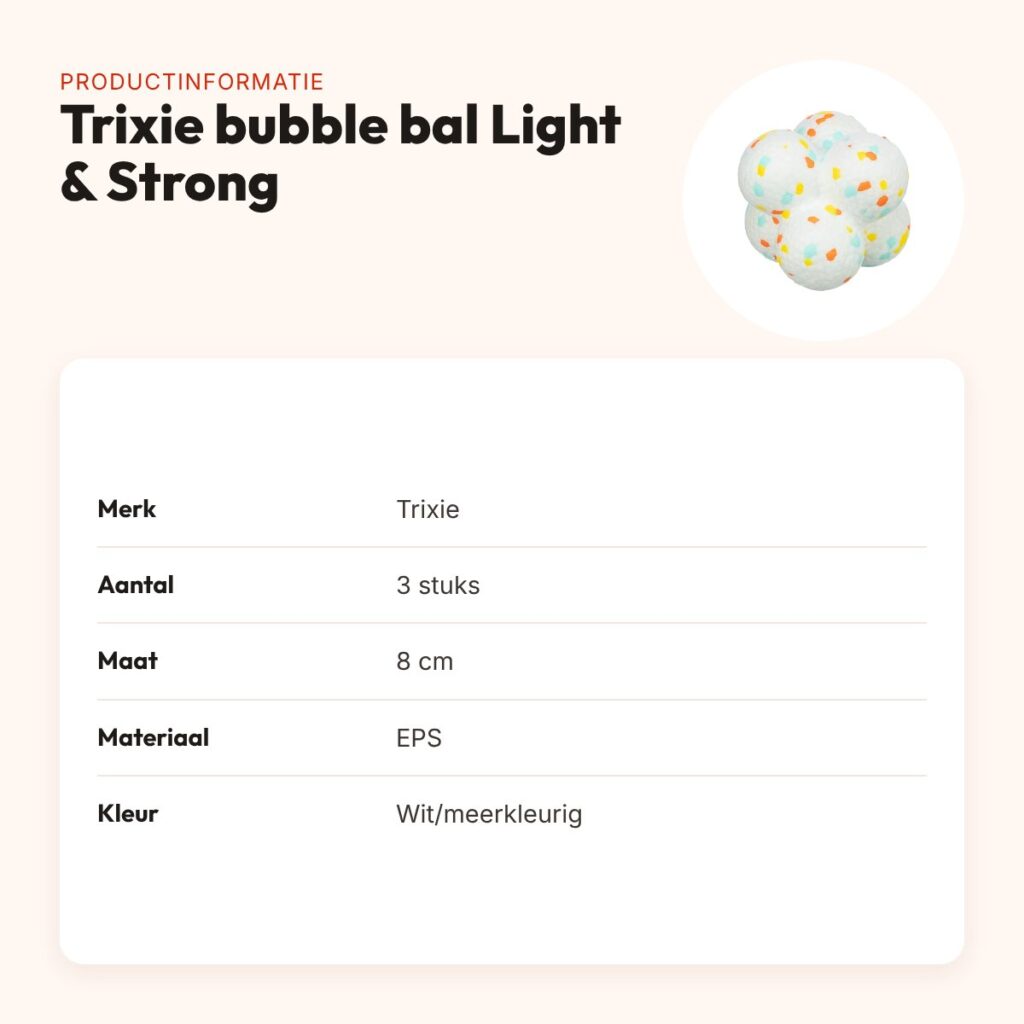 Trixie bubble bal Light & Strong EPS wit/meerkleurig 8 cm – 3 stuks – productinformatie