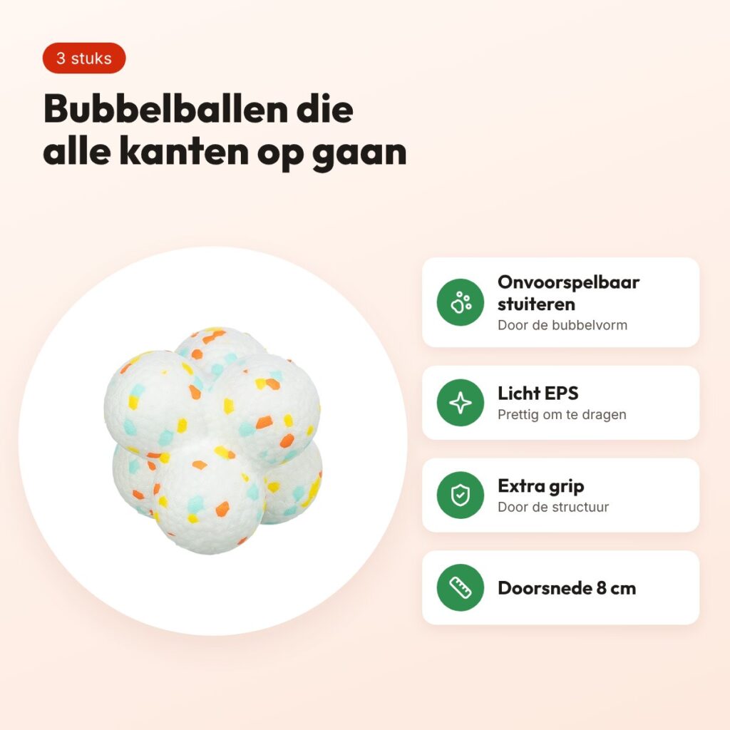 Trixie bubble bal Light & Strong EPS wit/meerkleurig 8 cm – 3 stuks – voordelen