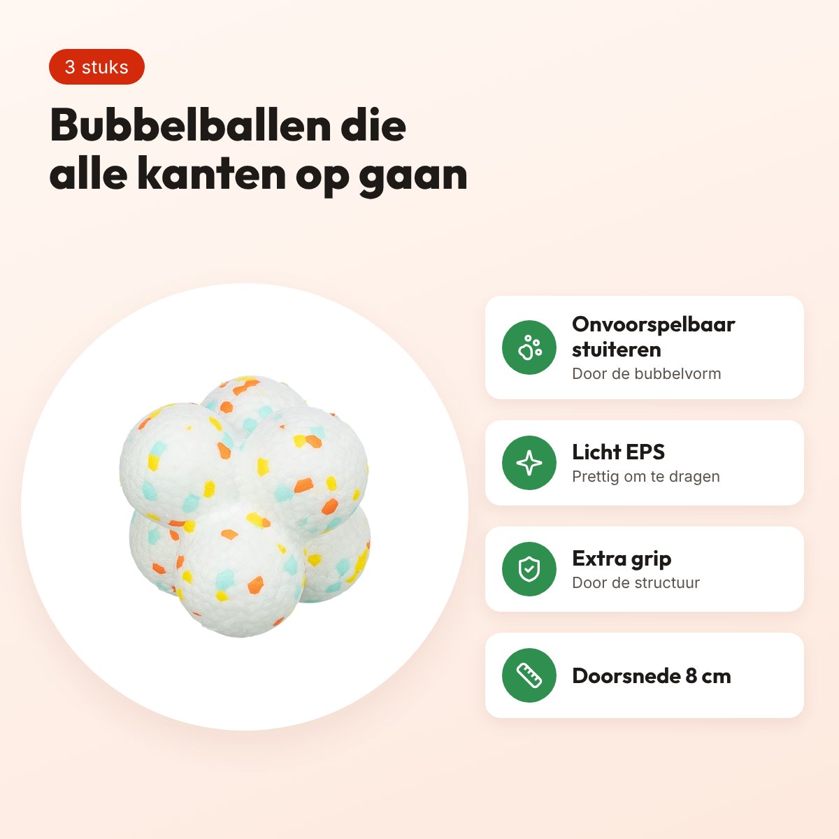 Trixie bubble bal Light & Strong EPS wit/meerkleurig 8 cm – 3 stuks – voordelen