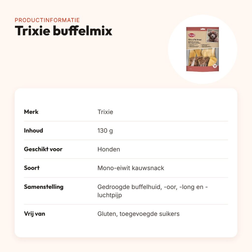 Trixie buffelmix 130 g – mono-eiwit kauwsnack voor honden – productinformatie
