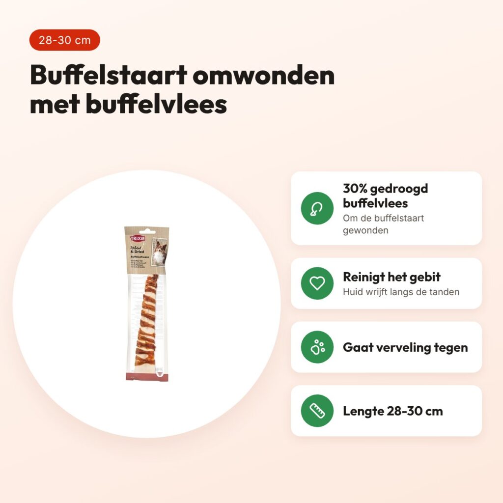 Trixie buffelstaart met buffelvlees 28-30 cm – kauwsnack voor honden – voordelen