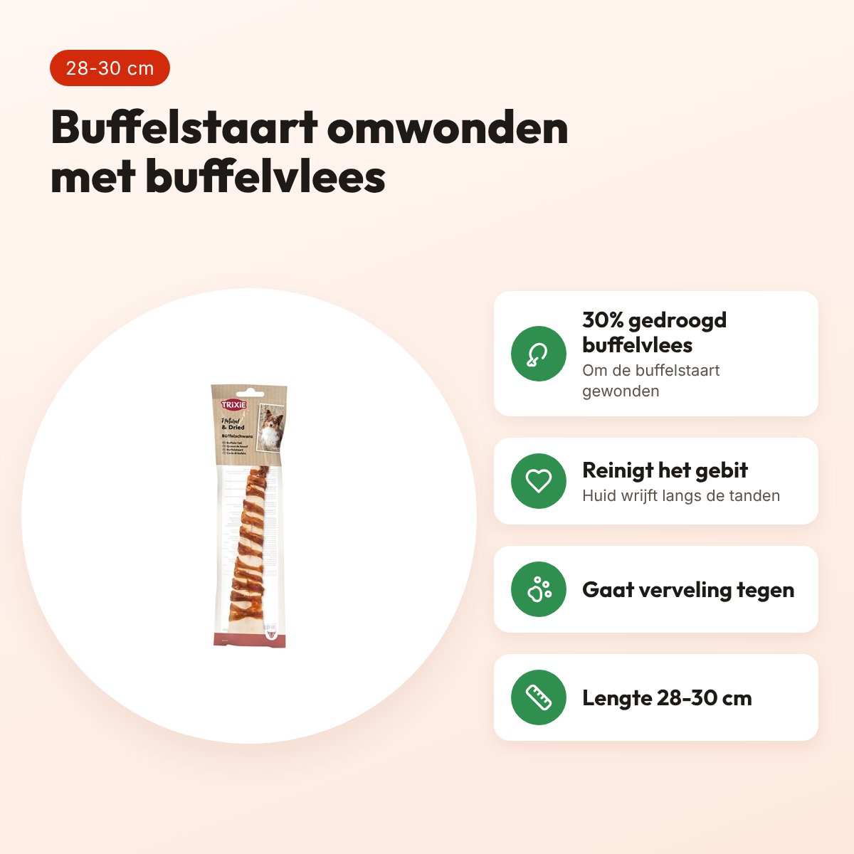 Trixie buffelstaart met buffelvlees 28-30 cm – kauwsnack voor honden – voordelen