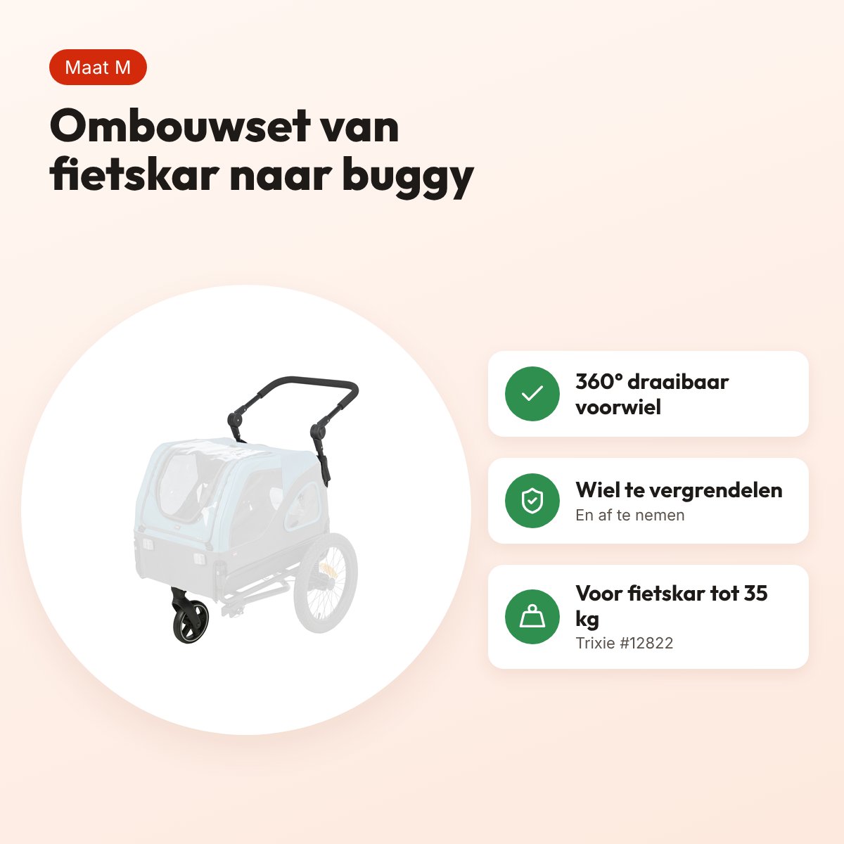 Trixie buggy-ombouwset fietskar #12822 maat M – tot 35 kg – voordelen