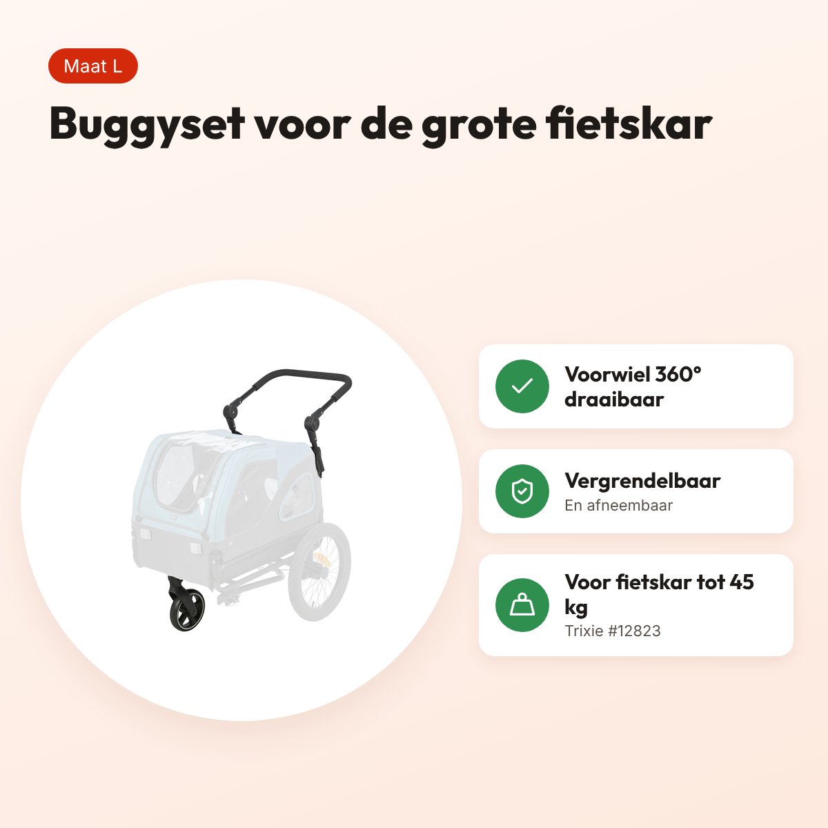Trixie buggy-ombouwset fietskar #12823 maat L – tot 45 kg – voordelen