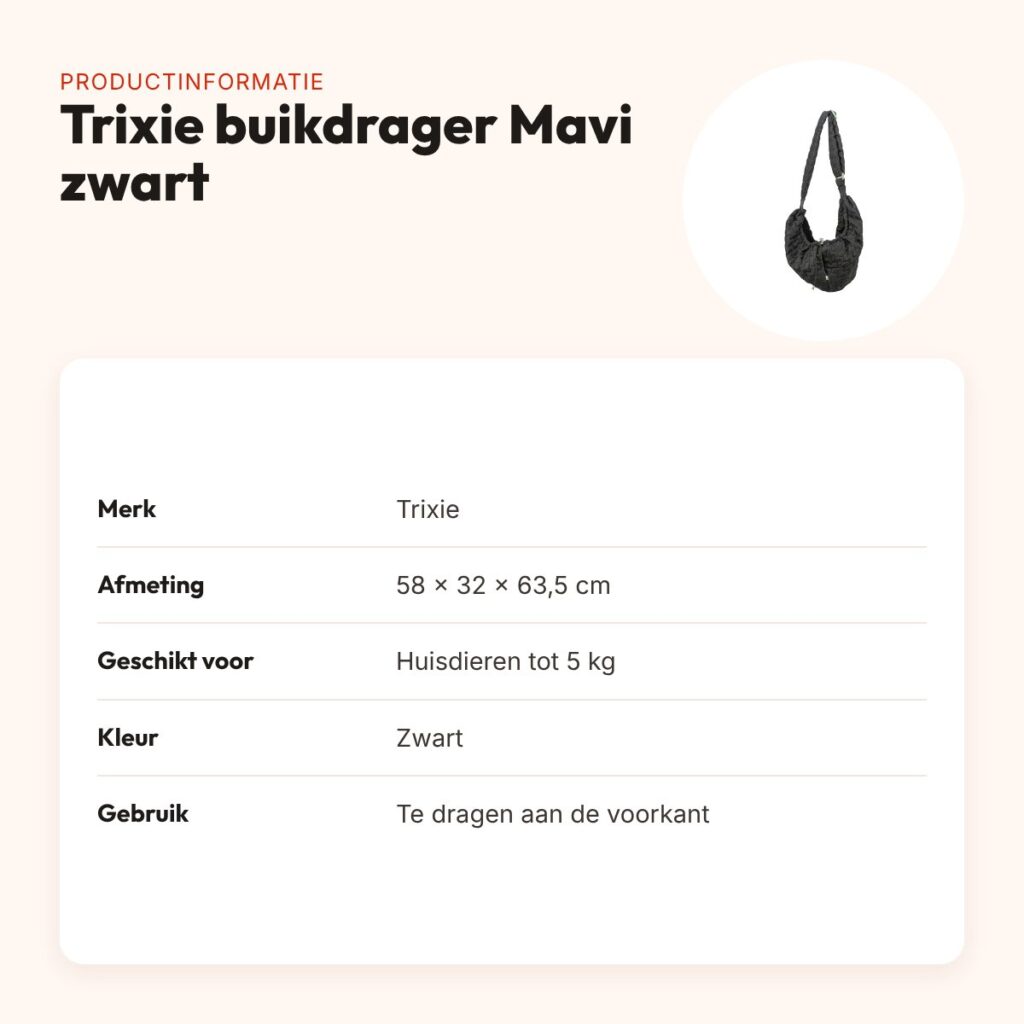 Trixie buikdrager Mavi zwart 58 x 32 x 63,5 cm – tot 5 kg – productinformatie