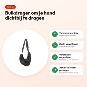 Trixie buikdrager Mavi zwart 58 x 32 x 63,5 cm – tot 5 kg – voordelen