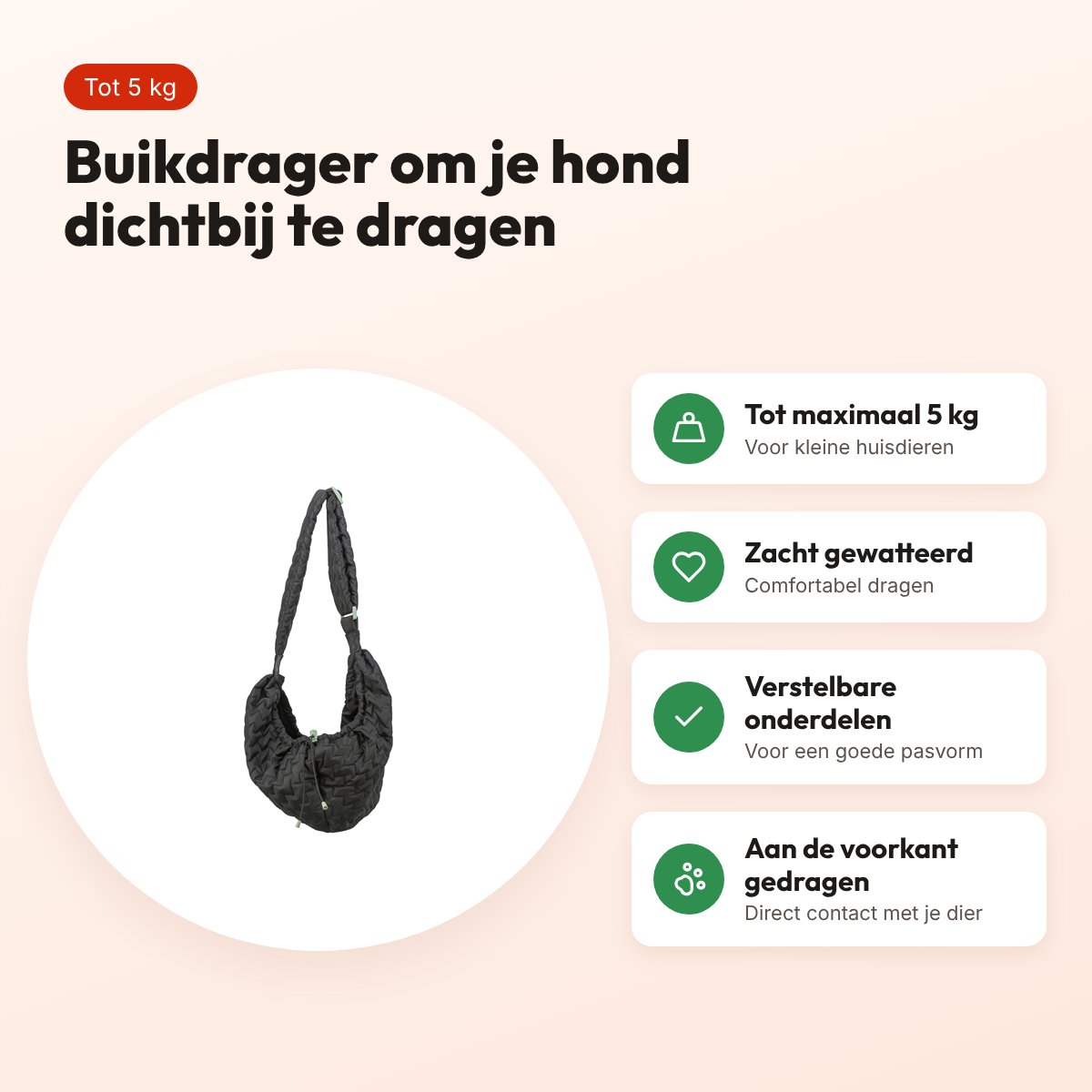 Trixie buikdrager Mavi zwart 58 x 32 x 63,5 cm – tot 5 kg – voordelen