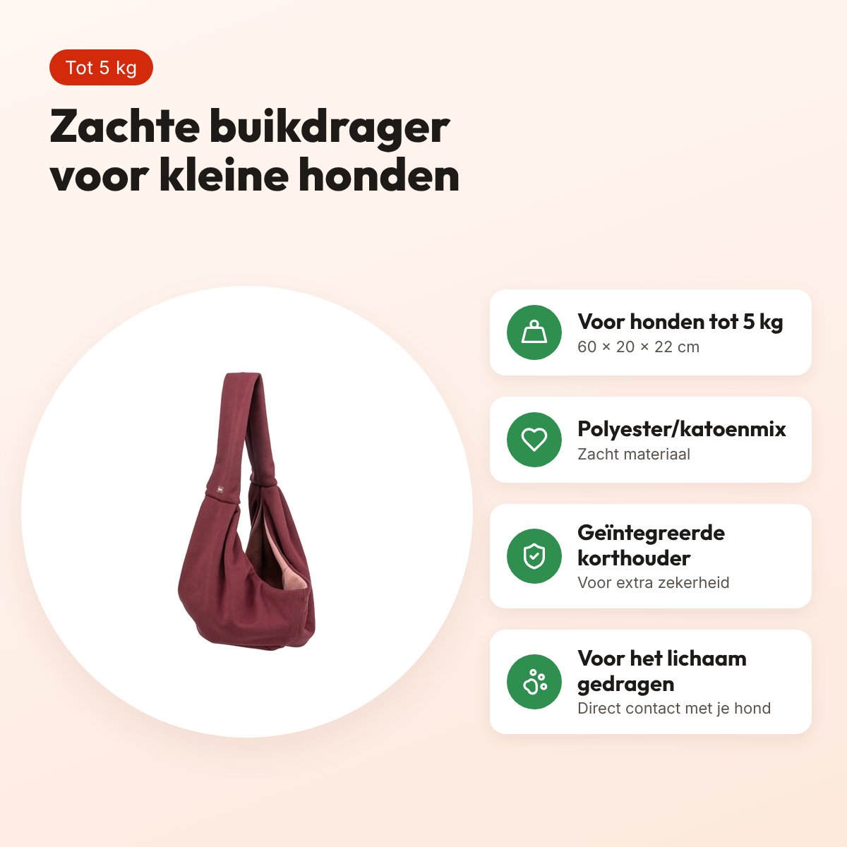 Trixie buikdrager Soft bordeaux/roze 60 x 20 x 22 cm – tot 5 kg – voordelen
