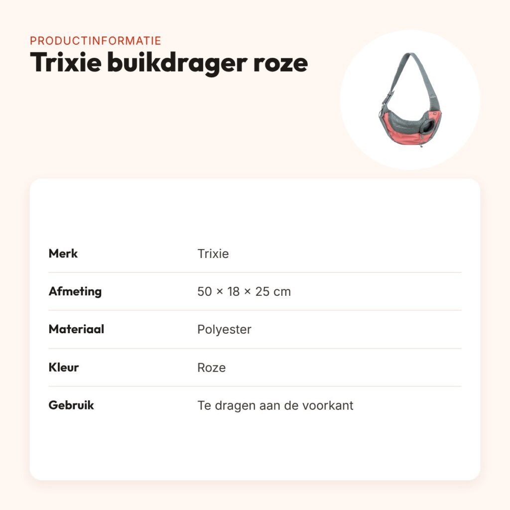 Trixie buikdrager voor honden roze 50 x 18 x 25 cm – productinformatie