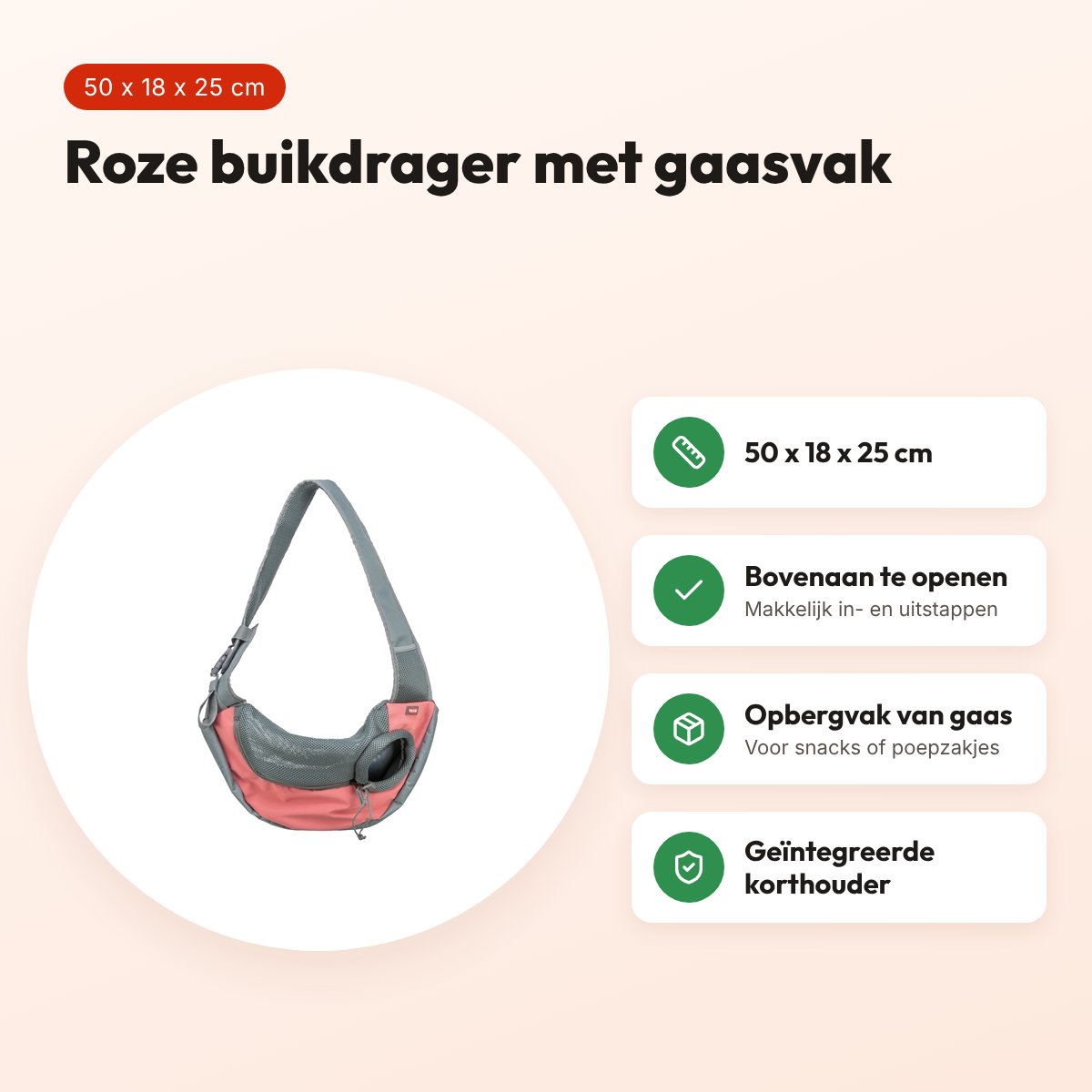 Trixie buikdrager voor honden roze 50 x 18 x 25 cm – voordelen