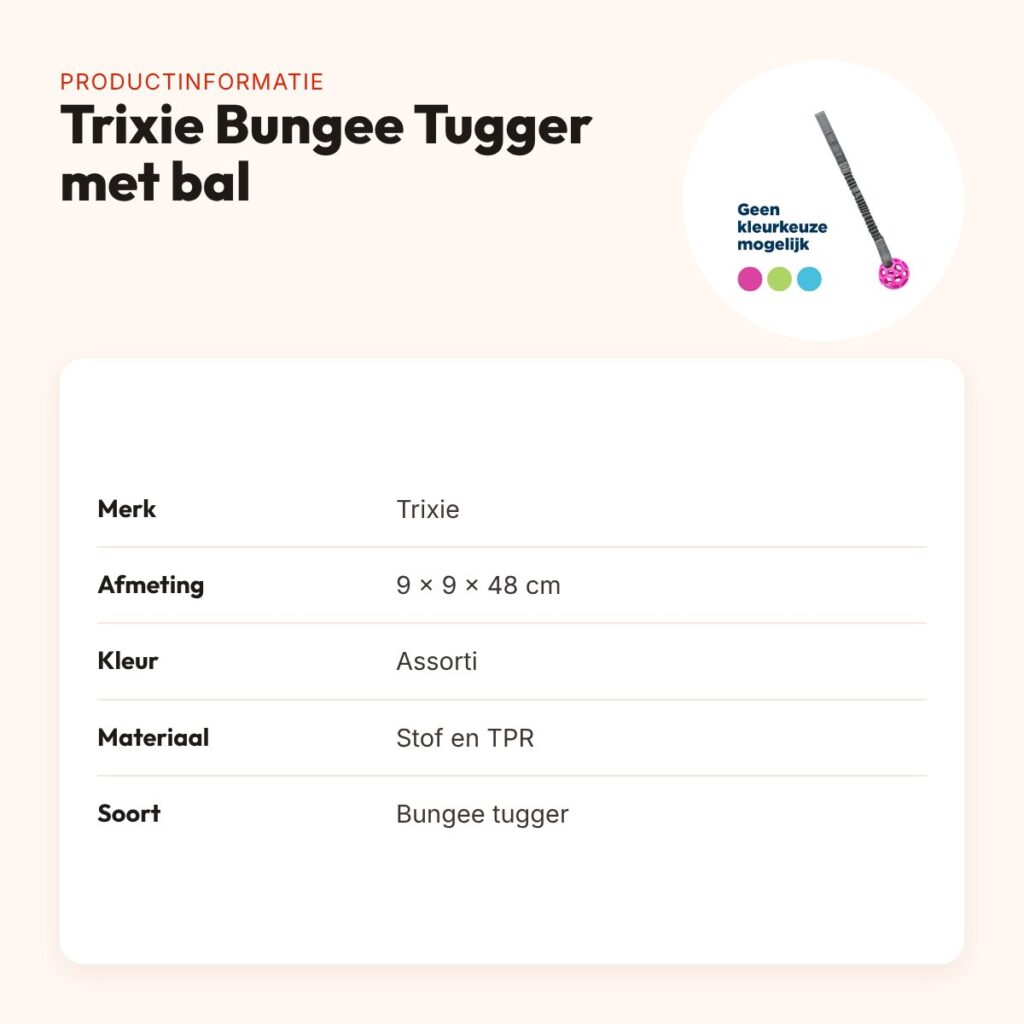 Trixie Bungee Tugger met bal assorti 9 x 9 x 48 cm – zonder pieper – productinformatie