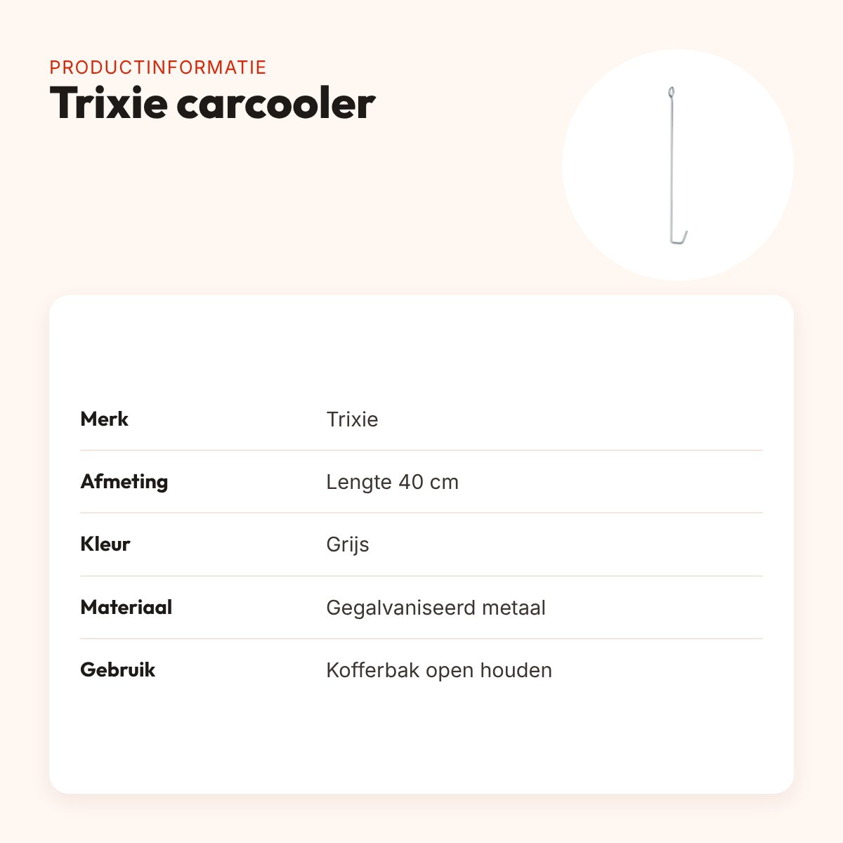 Trixie carcooler 40 cm – gegalvaniseerd metaal, kofferbak open houden – productinformatie
