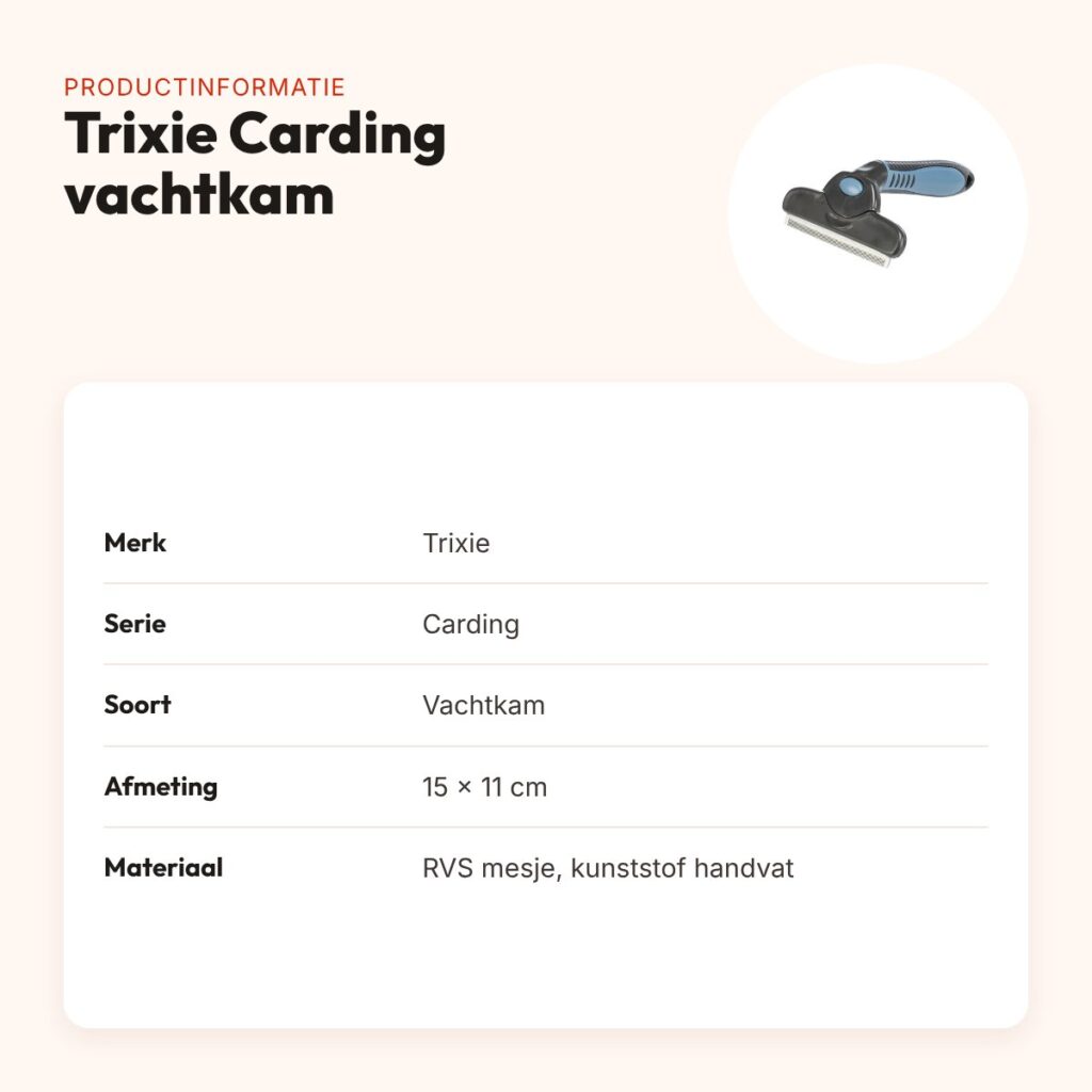Trixie Carding vachtkam 15 x 11 cm – RVS-mesje, voor honden en paarden – productinformatie