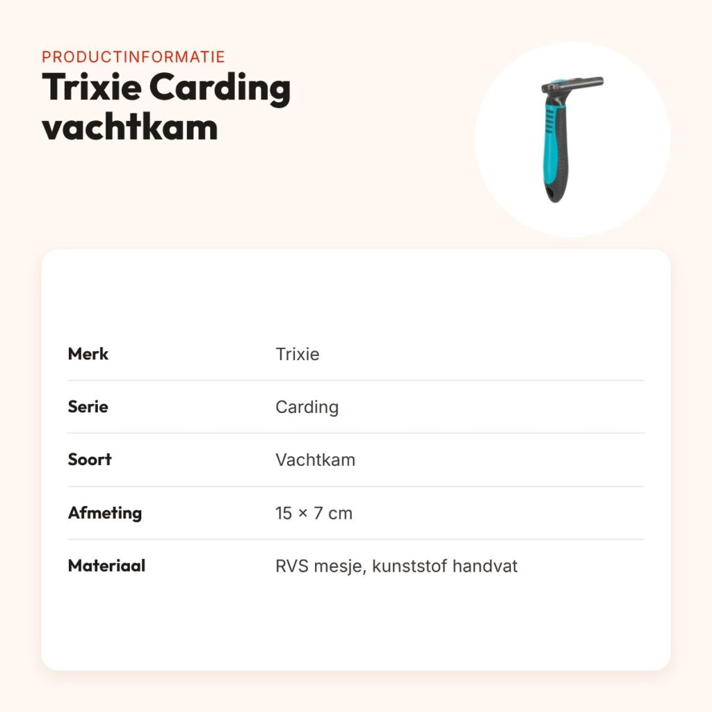 Trixie Carding vachtkam 15 x 7 cm – RVS-mesje, voor honden en paarden – productinformatie