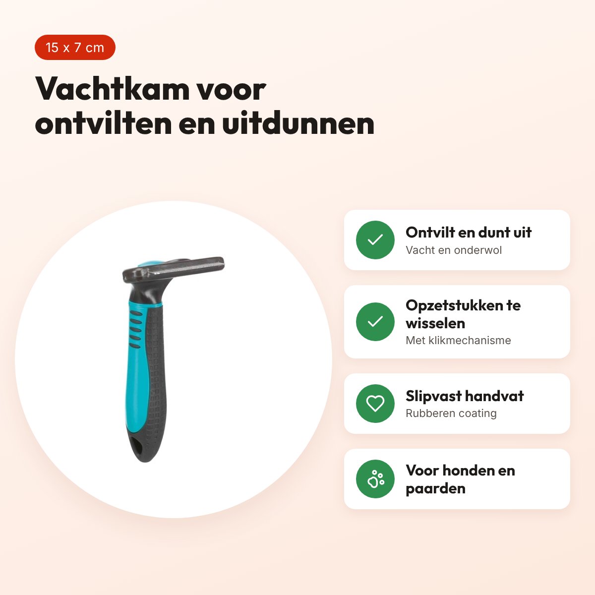 Trixie Carding vachtkam 15 x 7 cm – RVS-mesje, voor honden en paarden – voordelen
