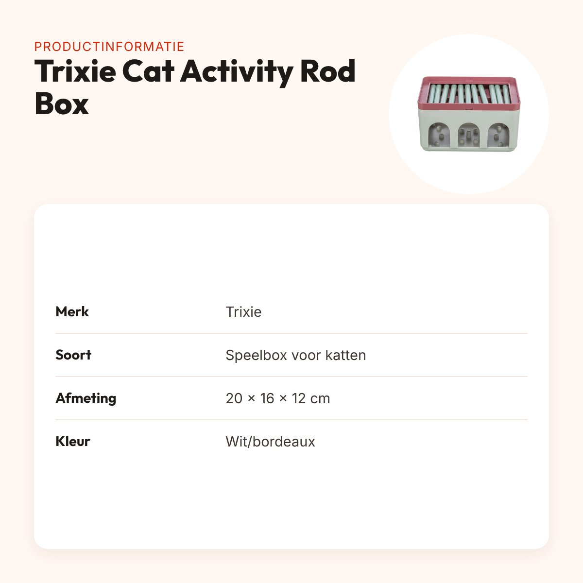 Trixie Cat Activity Rod Box 20 x 16 x 12 cm – wit/bordeaux speelbox – productinformatie