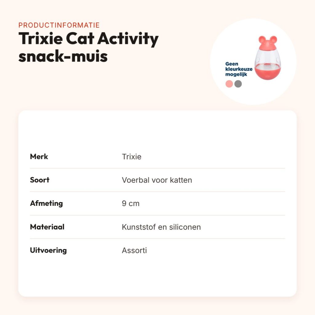 Trixie Cat Activity snack-muis 9 cm – wiebelende voerbal, assorti – productinformatie